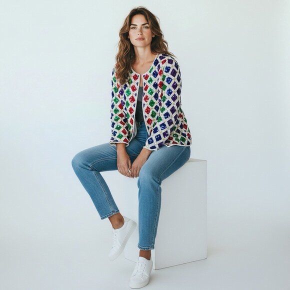 vintage PATRA Diamond shape Sequiend all over Sparkling Jacket sz 16 - Picture 7 of 9